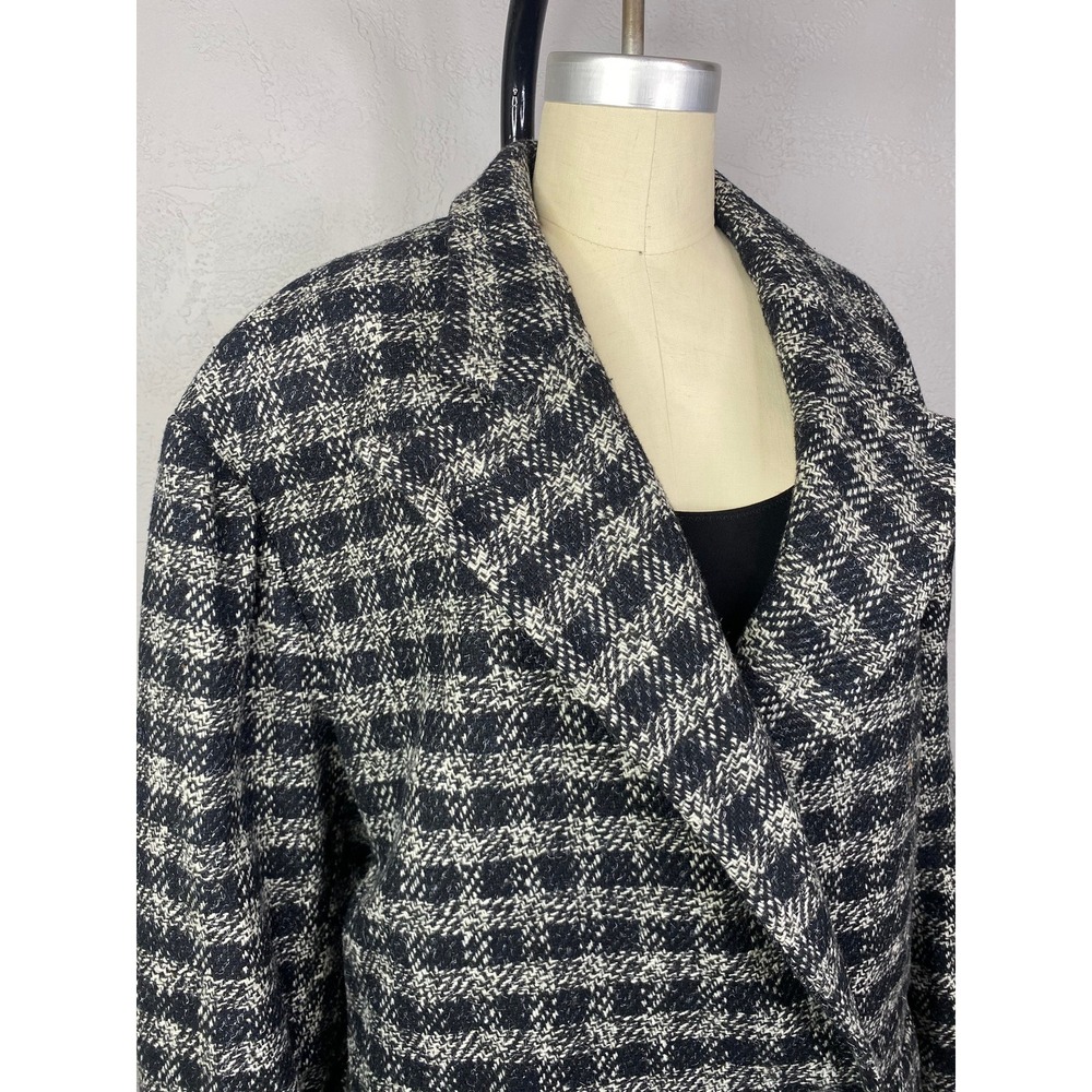 Vintage Houndstooth Double Breasted Wool Blend Trench Coat, Size 9/10 - Picture 4 of 10